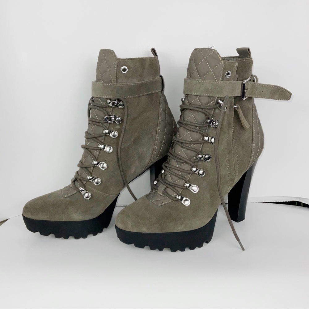 Guess Olive Green Chalisa Suede & Leather Zipper Boots | Size 8.5 US - Picture 2 of 4
